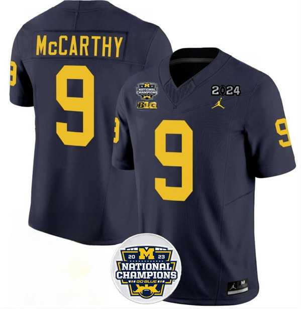 Mens Michigan Wolverines #9 J.J. McCarthy 2024 F.U.S.E. Navy National Championship Stitched Jersey Dzhi